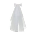 thumbnail image 1 of Granjero Gordo Velo de novia con apliques de encaje y nudo de lazo, velo de novia largo hasta la cadera de 2 niveles, velo de tul suave para novias (blanco), 1 of 5