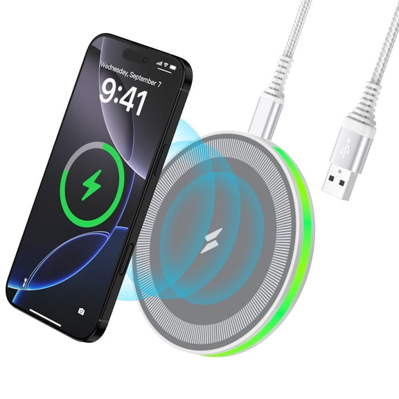 ABCPOW 15W Fast Wireless Charger Samsung Android Fast Charging Pad Wireless Charger Mat Wireless Charger Station Compatible for iPhone 17 16 15 14 Samsung Galaxy S25 S24 S23 S22,White