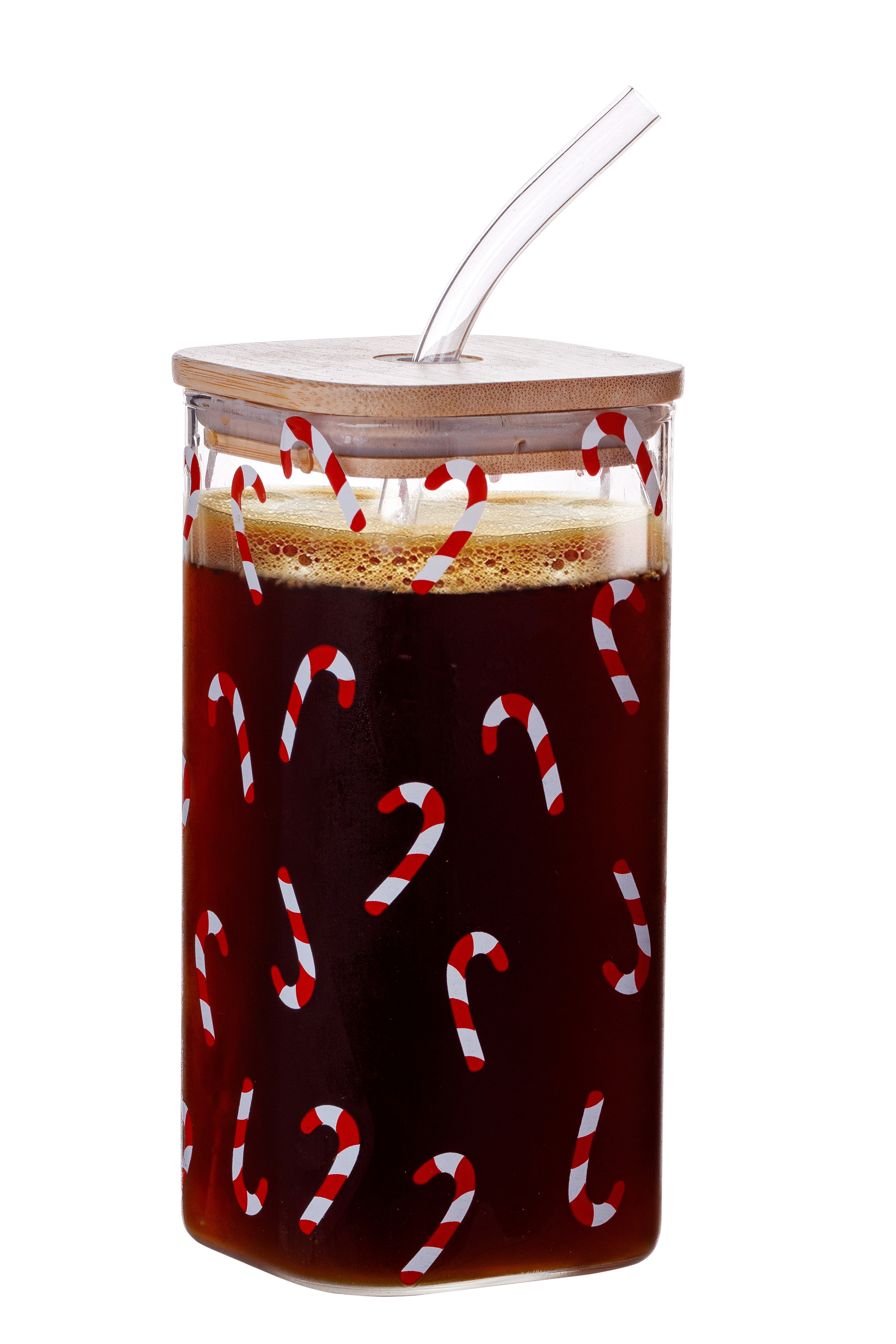 Holiday Time Candy Cane Clear Square Glass Sipper, 1pk