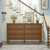 55" Vintage 6 Drawer Solid Wood Dresser, Caramel