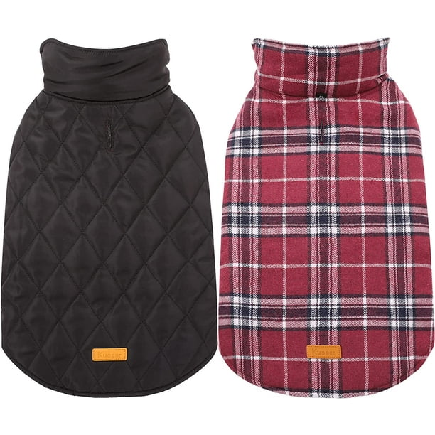 Kuoser Abrigo cálido para perros, chaqueta reversible, abrigo de invierno impermeable, ropa a cuadros de estilo británico, abrigos para clima frío, chaleco de nieve acogedor para perros pequeños, medi