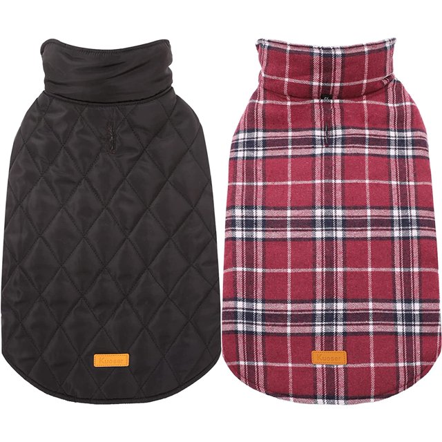 Kuoser Abrigo cálido para perros, chaqueta reversible para perros, impermeable, abrigo de invierno para perros, estilo británico, ropa para perros a cuadros, abrigos para clima frío, acogedor chaleco