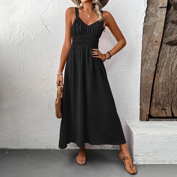 Bnwani Womens Dresses,Dresses for Women,Fitted Waist,V-Neck,Solid,Sleeveless,Black,S