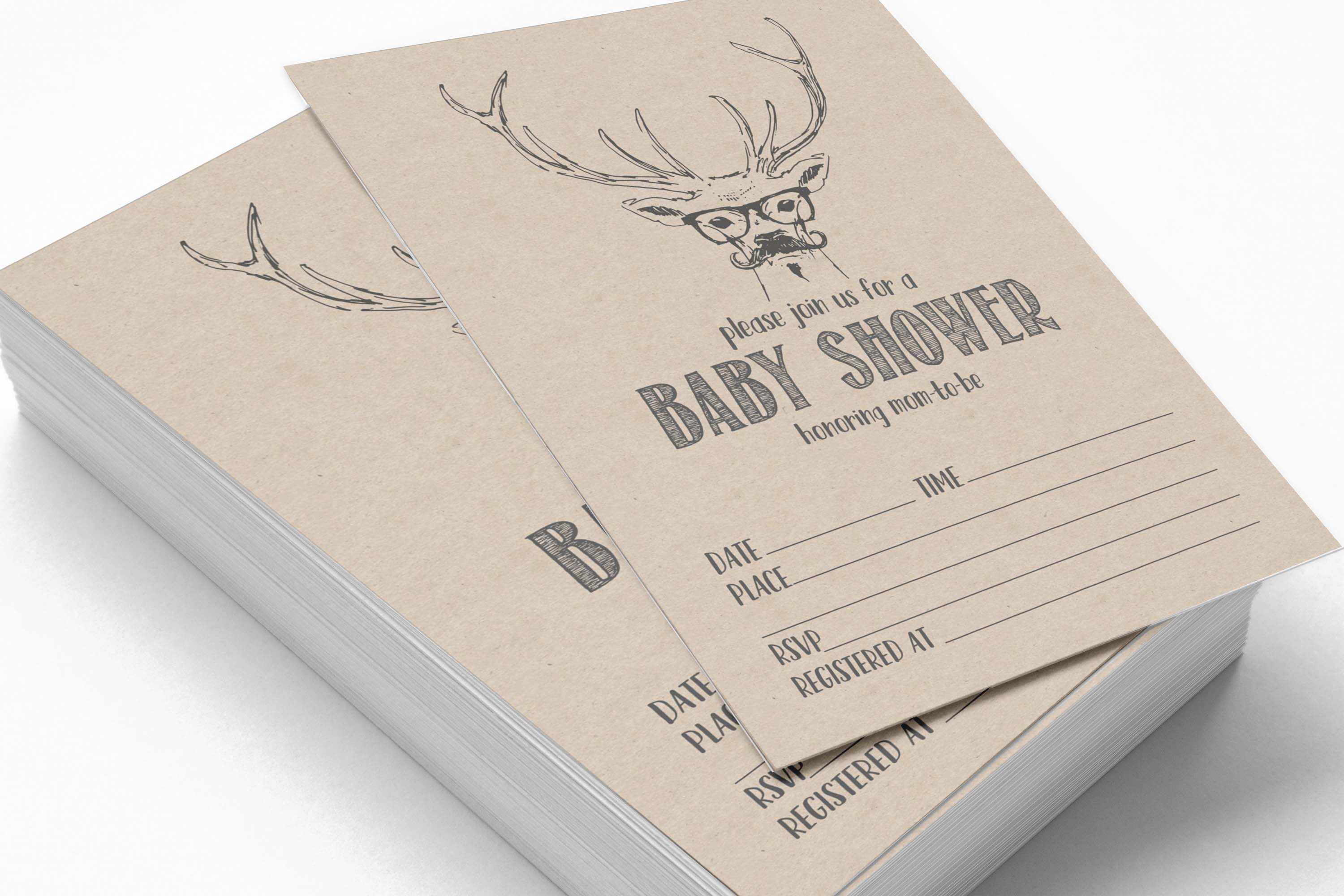 Inkdotpot 30Deer Jungle Animals Baby Shower Rustic Invitation Cards Gender Neutral Fill In Blank Invites