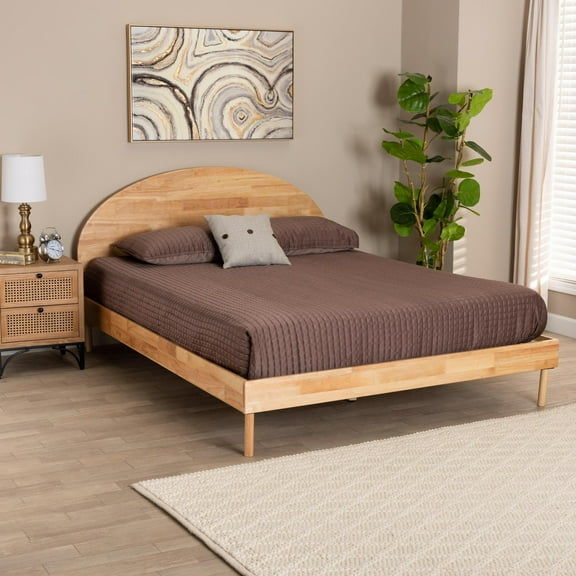 Baxton Studio Denton Japandi Natural Brown Finished Wood Queen Size Platform Bed