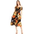 thumbnail image 5 of Sakkas Nur Women's Smock Elastic Cocktail Midi Sleeve Off Shoulder Floral Dress - B-Orange - One Size, 5 of 5