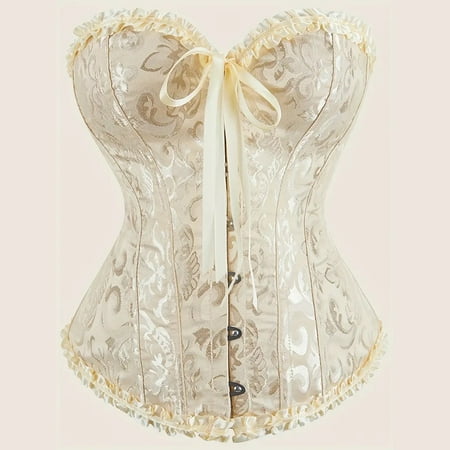 Women s Shapewear Women Lace Off Shoulder Corset Bustier Boned Overbust Corset Bodyshaper Lingerie Top Beige Women s Shapers XS