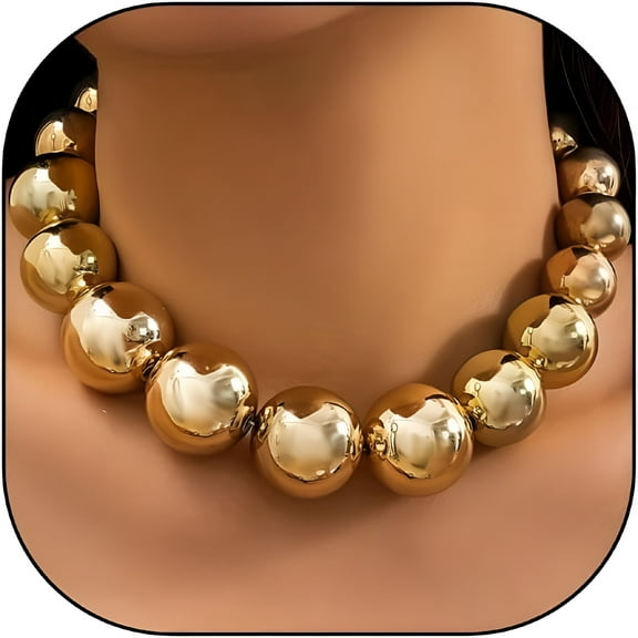 DESIGNICE Chunky Gold Bead Statement Choker Necklaces For Women Large Exaggerated Boho Gold Ball Chain Necklace Trendy Jewelry Accessories Gift