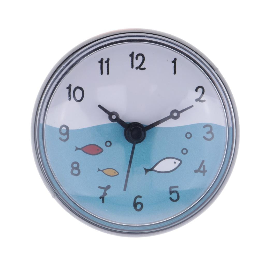 Bathroom Clock with Suction Cup Waterproof Analog Display Home Decor Blue 