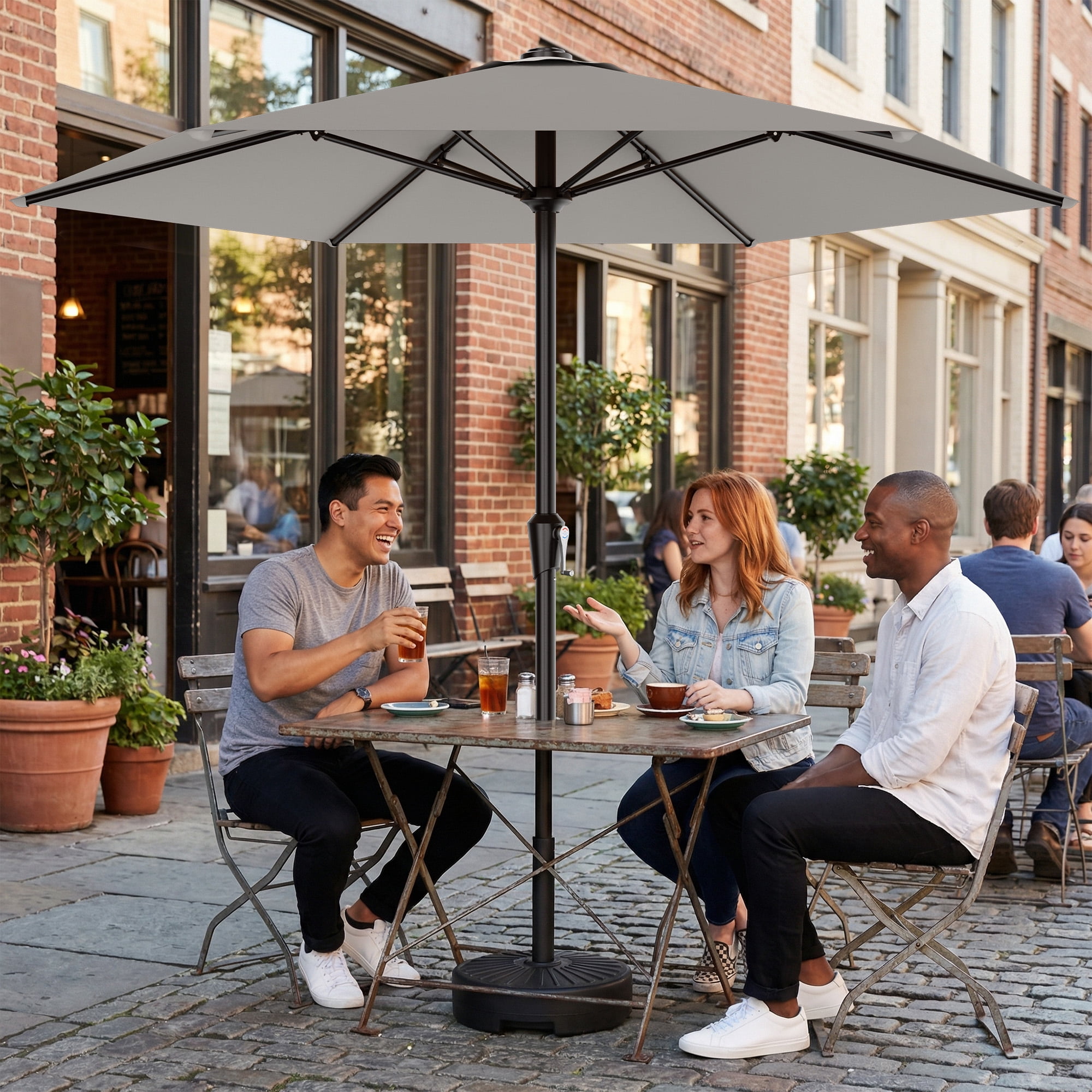 Easthome 9ft Patio Umbrella with Crank Lift System & 6 Sturdy Ribs Waterproof, Patio Table Umbrella Perfect for Poolside, Terrace, Beach and Outdoor Restaurant, Light Gray