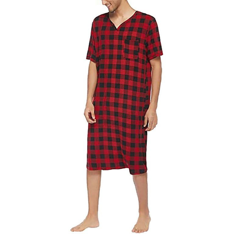 Mrat One-Piece Pajamas Men Sleepwear Shirt and Shorts Men's Summer Casual  Loose Check Print V-Neck Short Sleeve Home One-Piece Male Pajama Set Short  Sleeve 