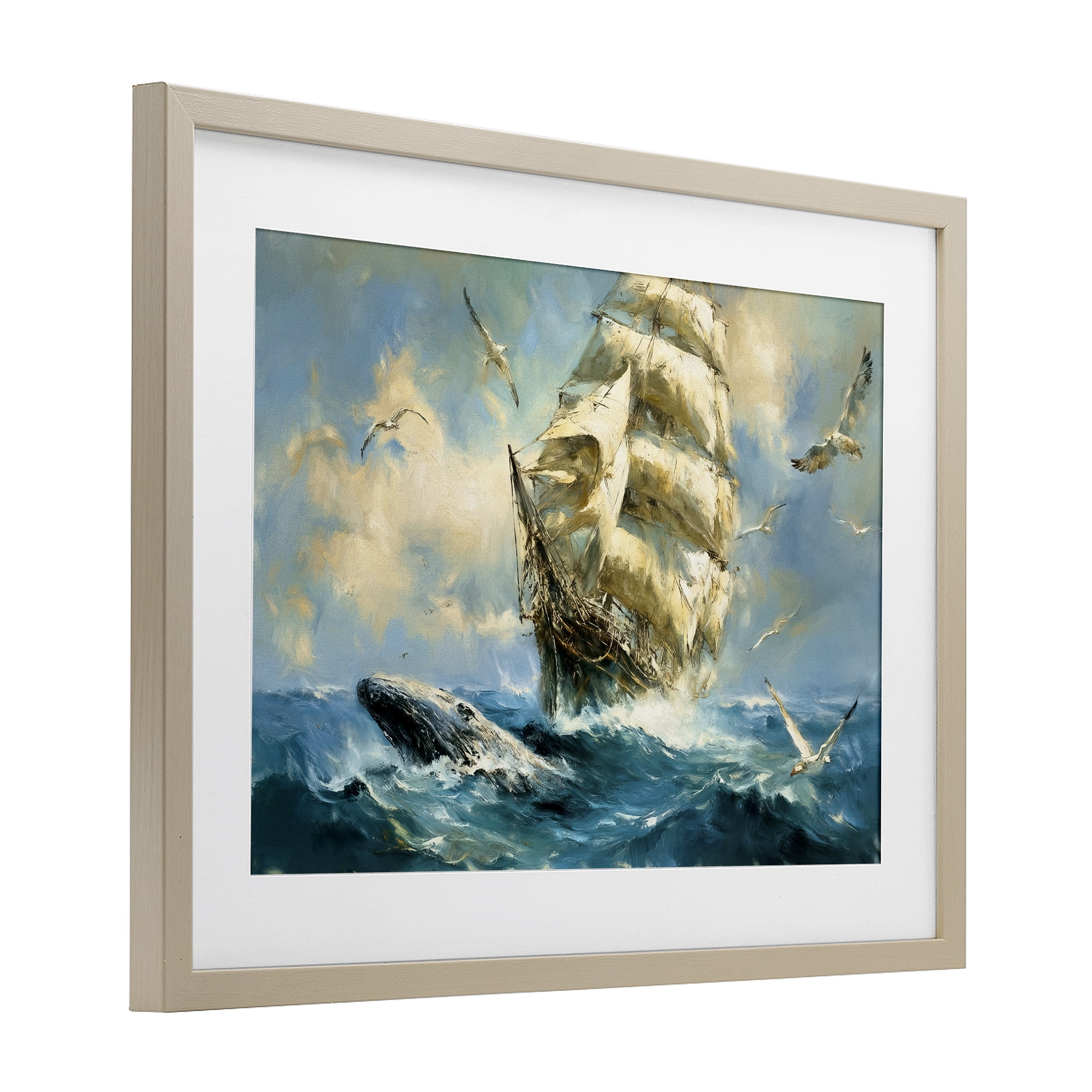 Stupell Industries Clipper Ship & The Whale Birch Framed Print Under Glass, design by Tina LeCour