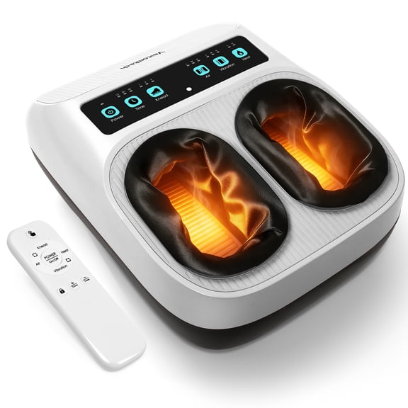 Foot Massager with Heat, Electric Foot Massager Machine for Plantar Fasciitis Neuropathy with Remote Control, Adjustable Vibration and Compression(White)