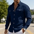 thumbnail image 7 of YLSDY Men's Linen-Blend Long Sleeve Shirt, Button-Down Collared Top with Chest Pocket, Casual Summer Style Navy M, 7 of 7