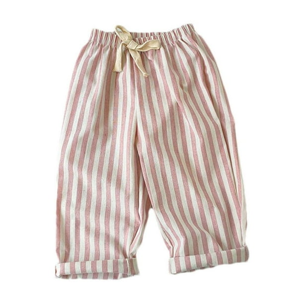 Odeerbi 1-7 Años Niños Niñas Rayas Algodón Lino Pantalones Verano Casual Cintura Elástica Pantalones Playa