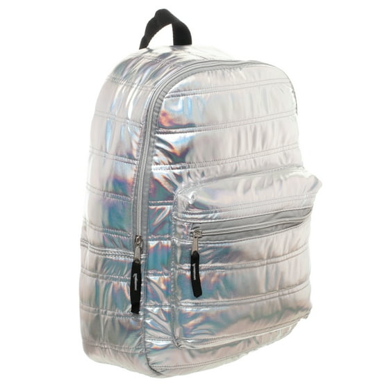 ONLINE Silver Metallic Quilted 16inch backpack