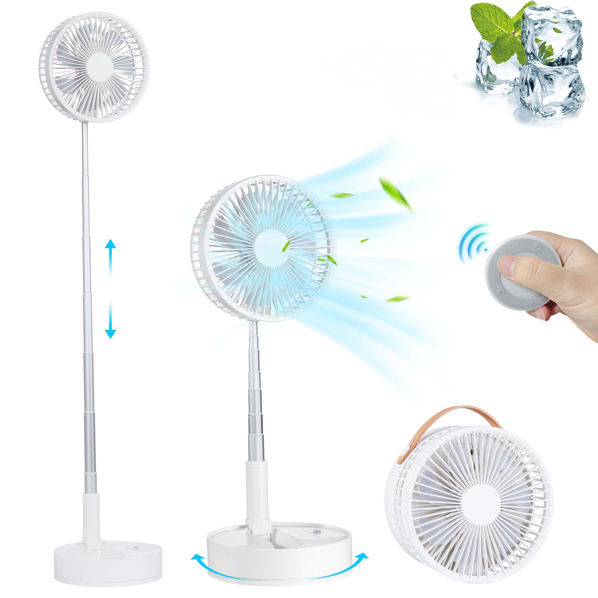 Uarter Portable Fans 7200mA Rechargeable Foldable Fan with Night Light Floor Pedestal Standing Fan for Home Office Outdoor