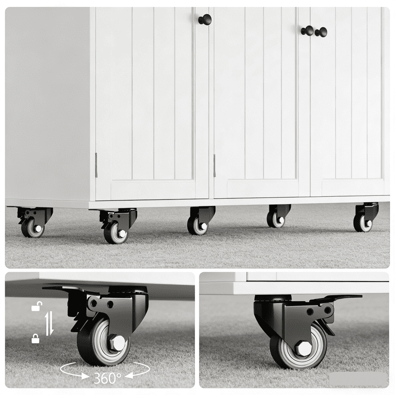 Aiho 41.7" Rolling Kitchen Island Cart with Storage & Folding Breakfast Bar - White