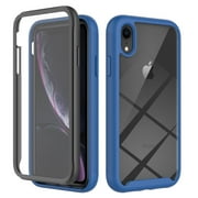 Feishell iPhone XR Case Built-in Screen Protector Clear Rugged 360 Full Body Protective Shockproof Hard Back Soft TPU Defender Dual Layer Heavy Duty Bumper Anti-Scratch Cover Case, Darkblue