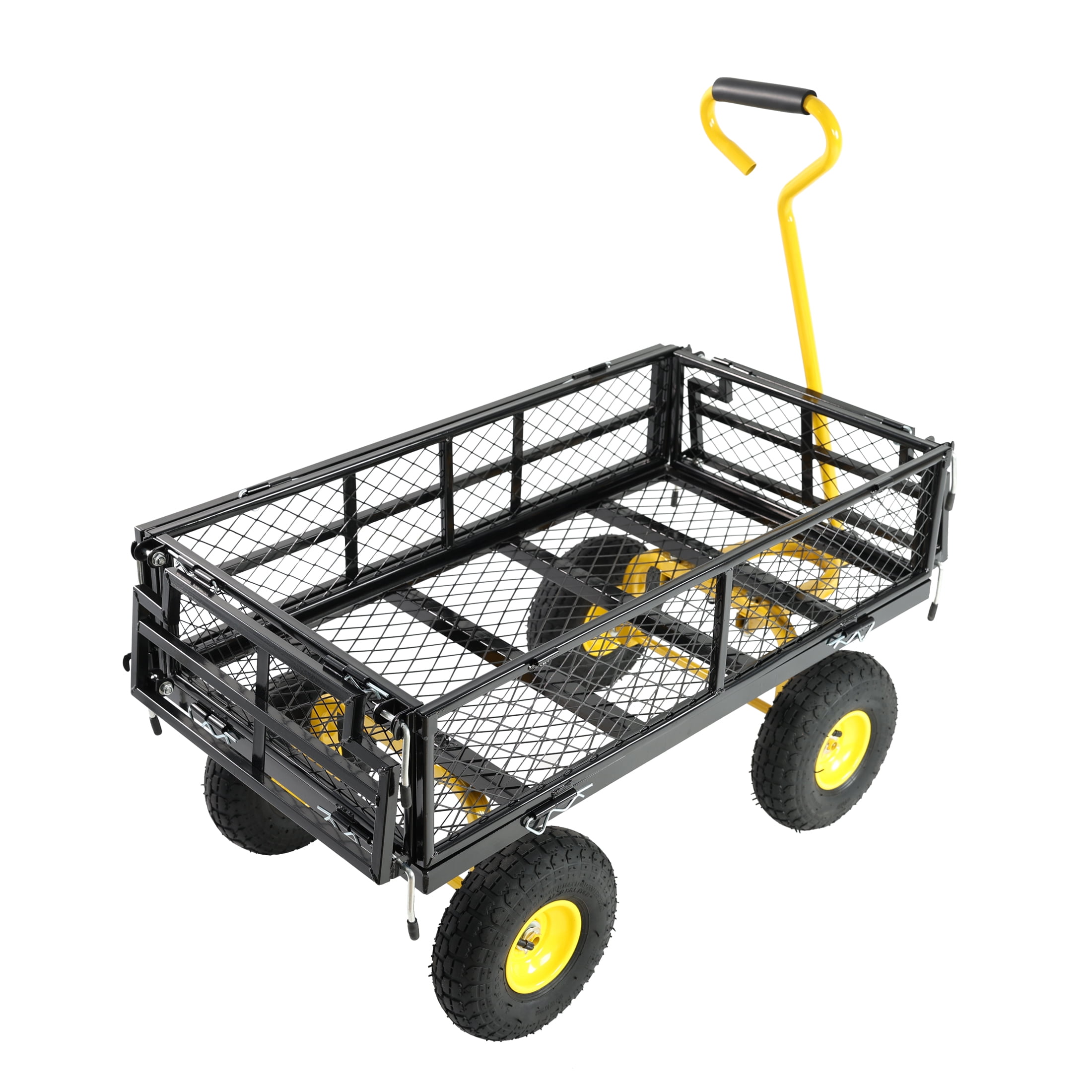 600lbs Heavy-Duty Garden Wagon Cart, Yellow & Black Utility Dump Cart with Inflatable All-Terrain Tires, Multi-Purpose Yard Cart for Firewood Debris Farming Tools Transport