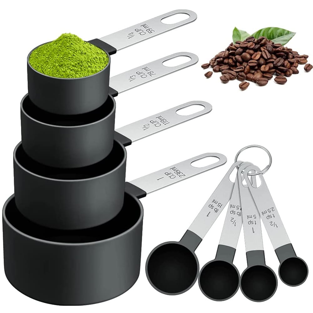 MAYFAIR Black Stainless Steel Measuring Cup & Spoon Set Set 