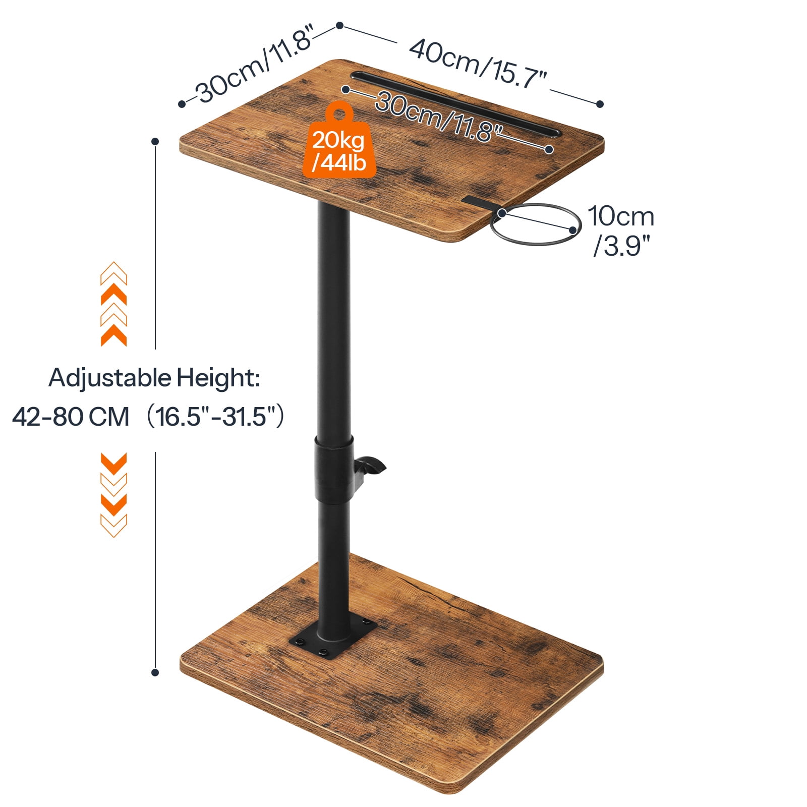HOOBRO Adjustable C-Shaped TV Tray Table - Height Adjustable 16.5''-31.5'', 360° Swivel End Table with Cup Holder & Device Stand - Perfect for Small Spaces, Living Room, Bedroom ,Rustic Brown