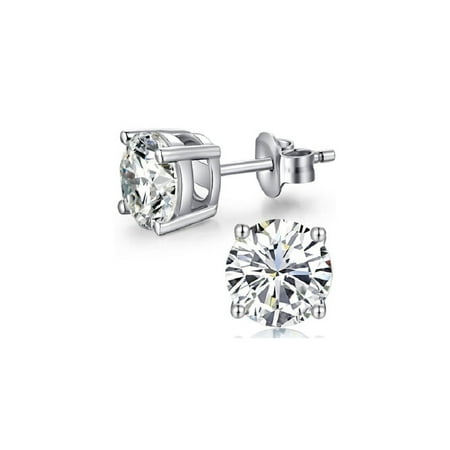 10k White Gold Created White Sapphire 1/2Ct Round Stud Earrings Plated by Paris Jewelry