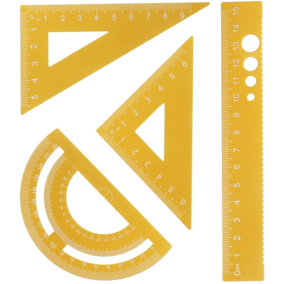 FRCOLOR ruler kit 4Pcs Aluminum Alloy Ruler Math Geometry Tool Office Scale Ruler Measuring Ruler Protractor for Student,6.3"X0.94"X0.04"