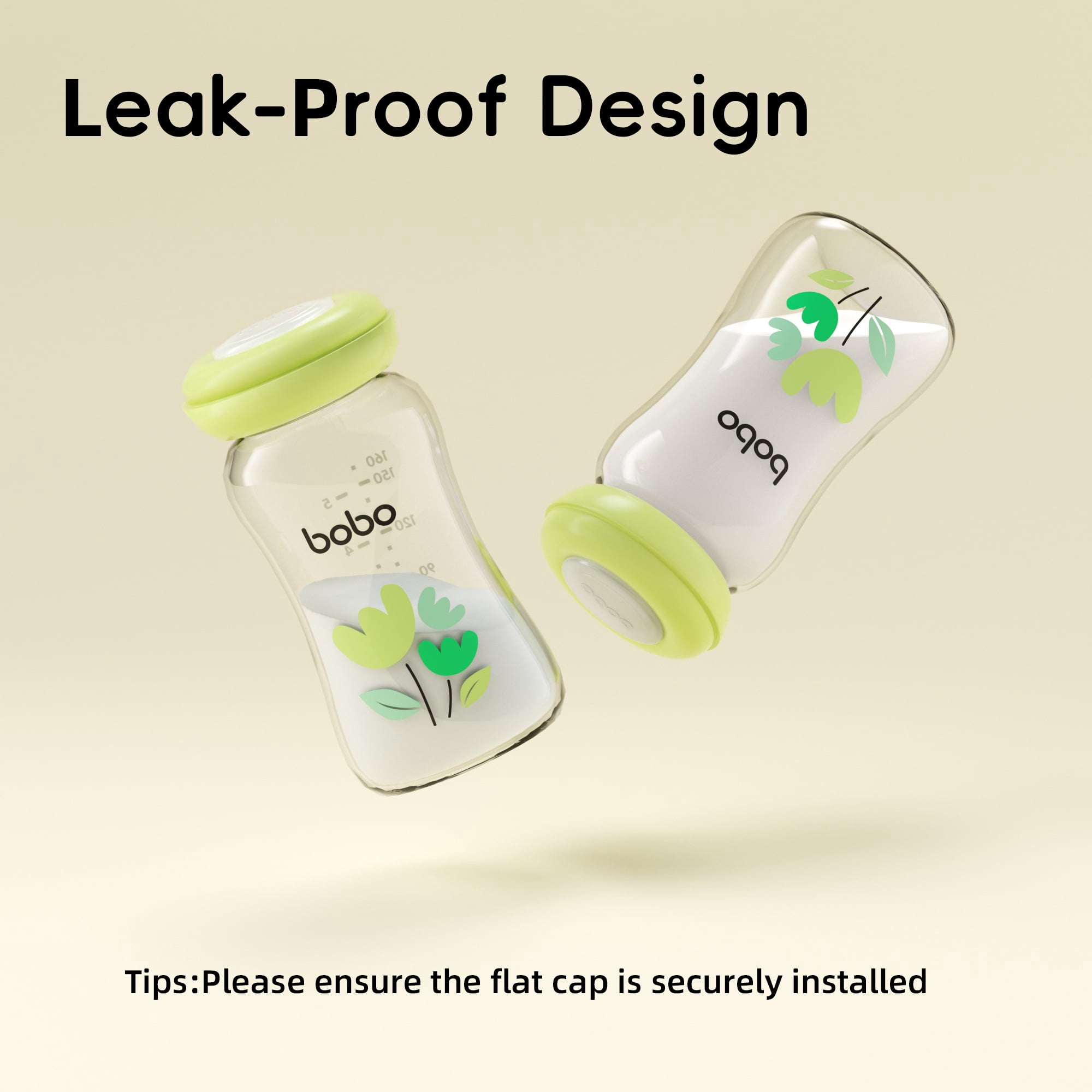 YOHKOH 5.4oz Glass Breast Milk Storage Bottles,Portable,BPA-Free,4Pk,Green