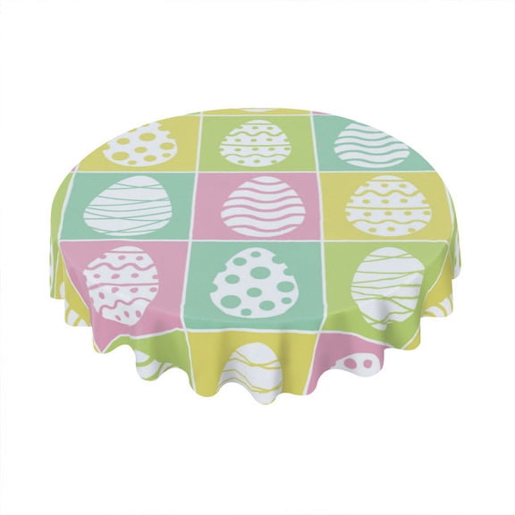Eveokoki Easter Round Tablecloth 60 inch Diameter Easter Eggs Table Cloths Spill Proof Wrinkle Table Cloth for Kitchen Dining Decoration Holiday Parties