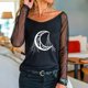 thumbnail image 2 of Camiseta de manga larga con cuello redondo y estampado de malla sólida para mujer Pompotops  gfhjh16330, 2 of 6