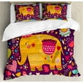 thumbnail image 1 of Elephant King Size Duvet Cover Set, Birthday Celebration Pattern with Colorful Hearts Leaves and Flowers Doodle Animal, Decorative 3 Piece Bedding Set with 2 Pillow Shams, Multicolor, by Ambesonne, 1 of 3