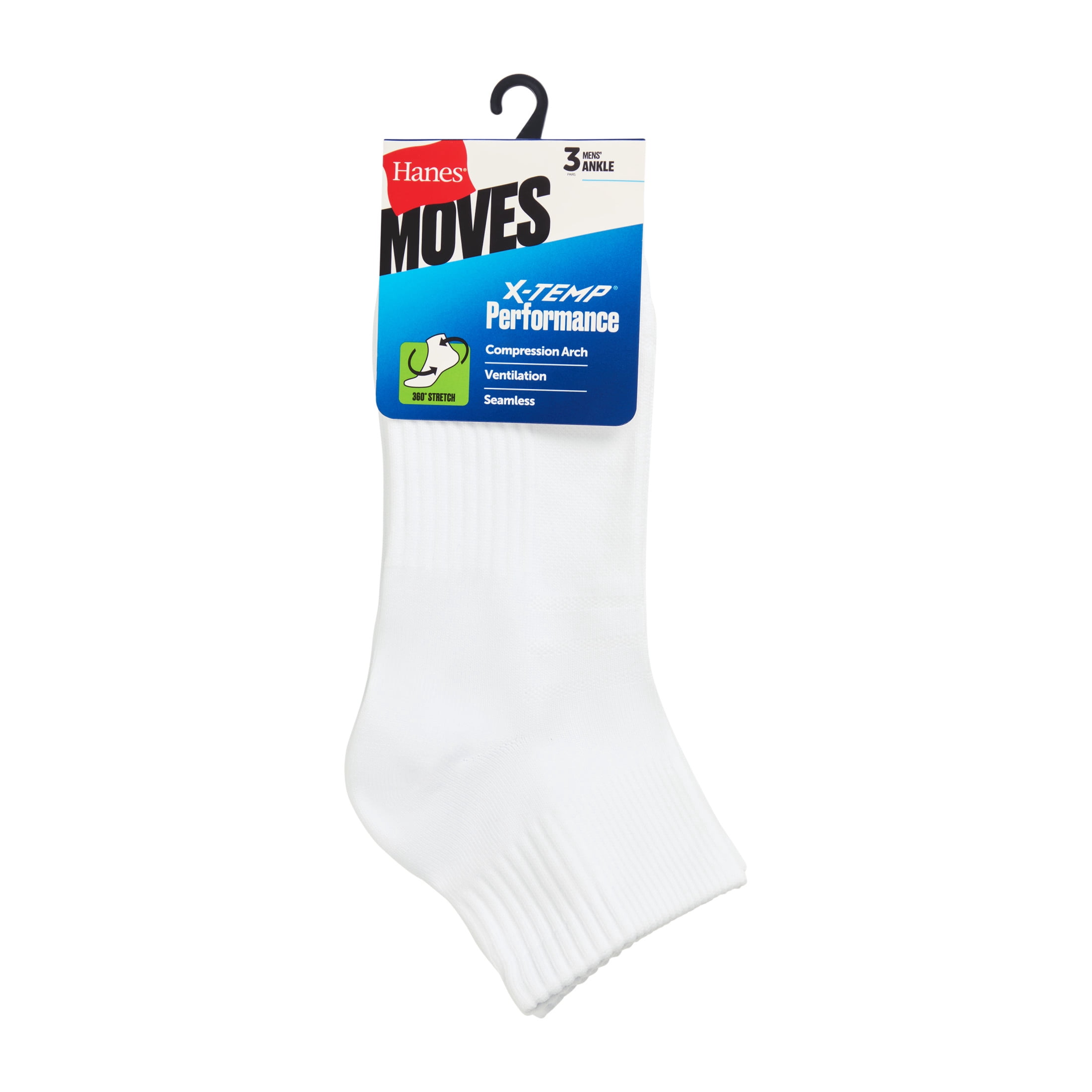 Hanes Mens Ankle Socks Value Pack, 3-Pack, Moves X-Temp 360-Degree Stretch Socks for Men