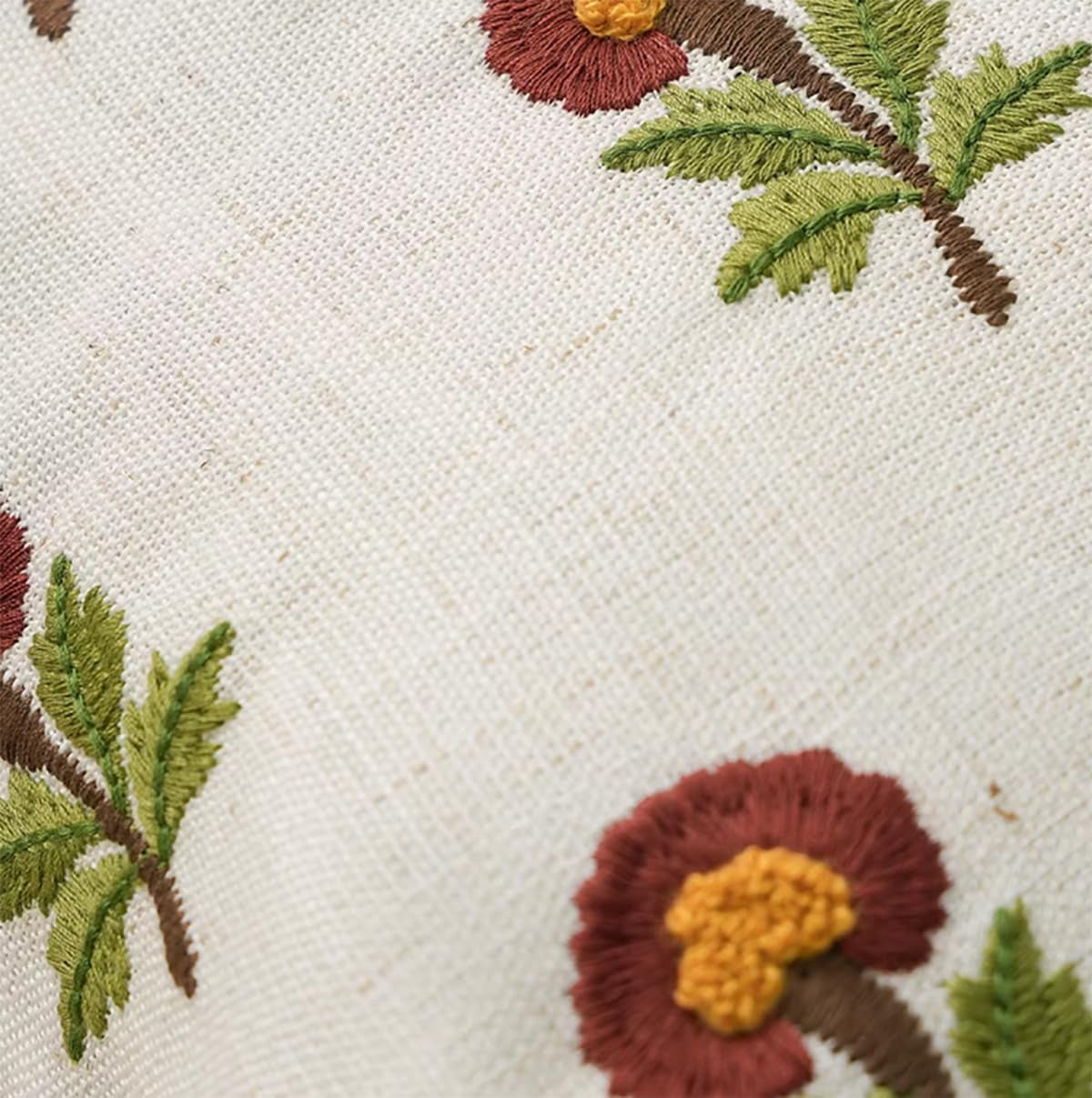 Fennco Styles Embroidered Spring Floral Decorative Throw Pillow Cover 18" W x 18" L - Red Flower Woven Cushion Case for Home, Couch, Living Room, Bedroom, Office and Holiday Décor