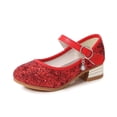 thumbnail image 3 of VeFlora Girls Dress Shoes, Glitter Princess Shoe, Flower Mary Jane Low Heels, Party Wedding Prom Footwear for Toddler Kids(Red/11.5-12 Years Big kids), 3 of 8