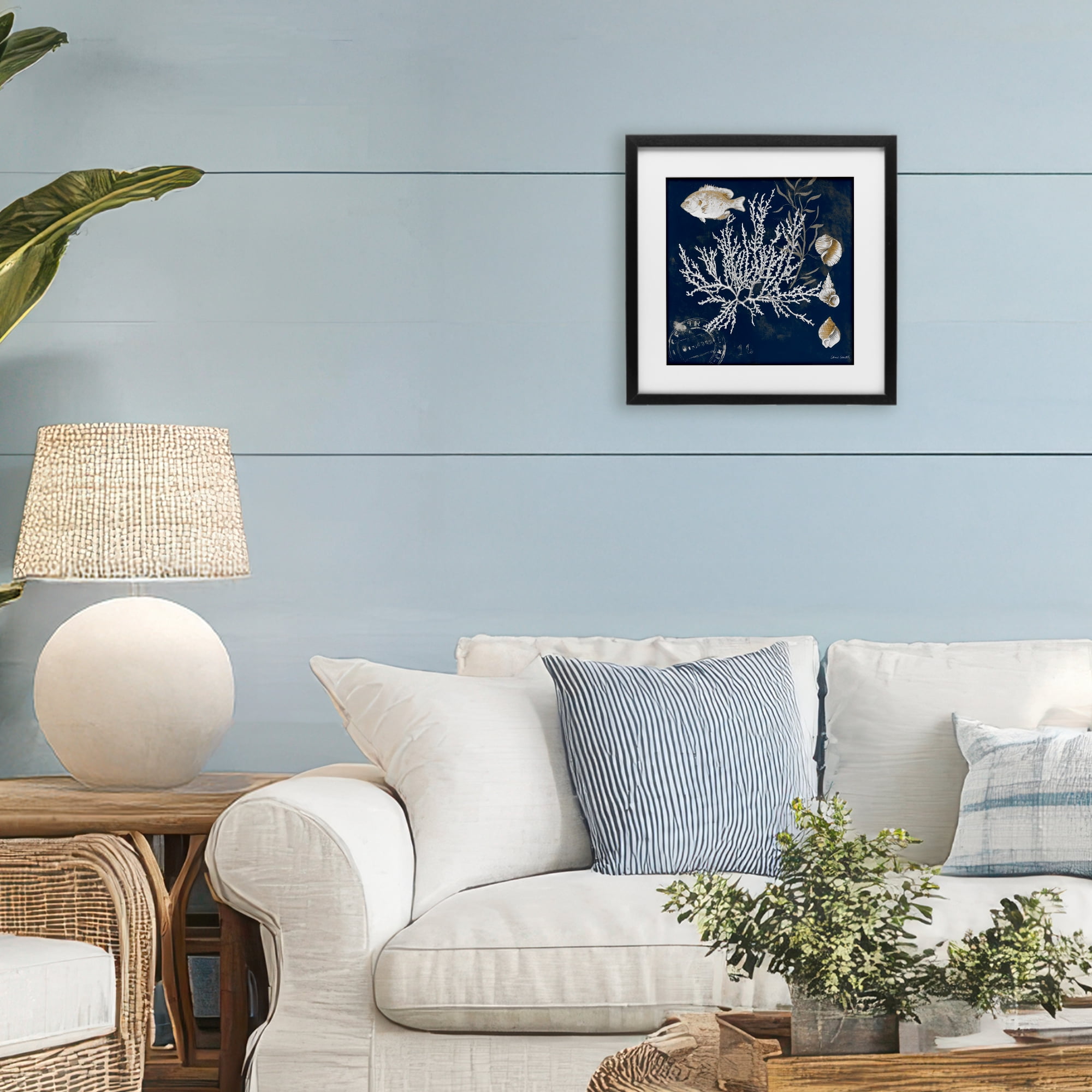 Stupell Industries Coral Medley on Blue Black Framed Print Under Glass, design by Lanie Loreth