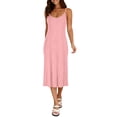 thumbnail image 7 of Women Summer Dresses Pleated Maxi Dresss Sleeveless Spaghetti Strap V Neck Beach Vacation Long Flowy Sundress Pink, 7 of 7