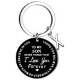 thumbnail image 1 of Llaveros para mujer, llavero de billetera, llavero de auto, llavero DIY para mi hijo, llavero de acero inoxidable negro con apellido de 26 letras, 2,5 cm, decoraciones de moda, 1 of 2