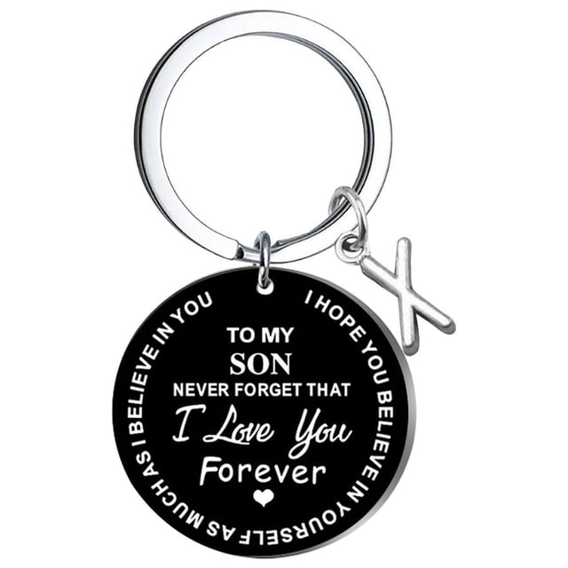 Llaveros para mujer, llavero de billetera, llavero de auto, llavero DIY para mi hijo, llavero de acero inoxidable negro con apellido de 26 letras, 2,5 cm, decoraciones de moda