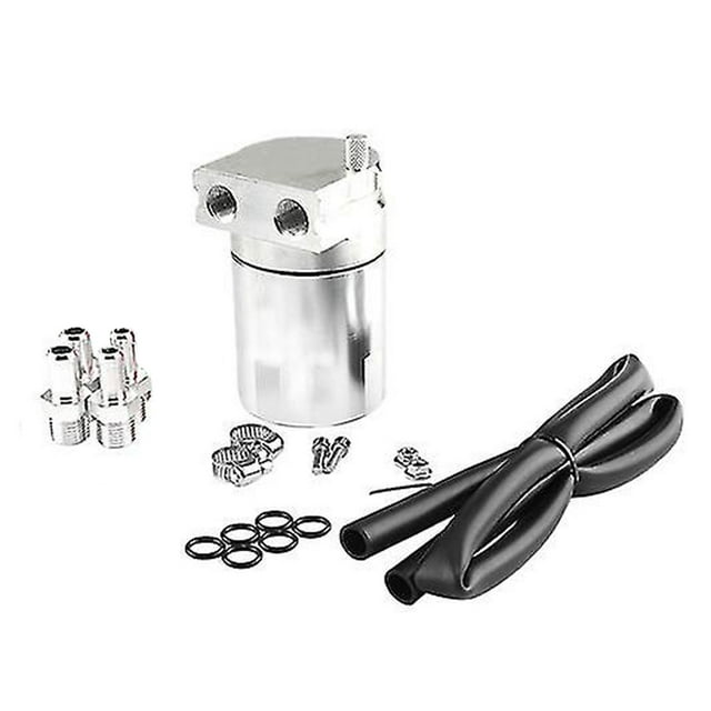 Tignapoo Universel 300ml Récupérateur d'Huile Moteur en Alliage d'Aluminium pour Tuning de Voiture - Réservoir de Récupération des Gaz Usés Sans Filtre à Air, Argent