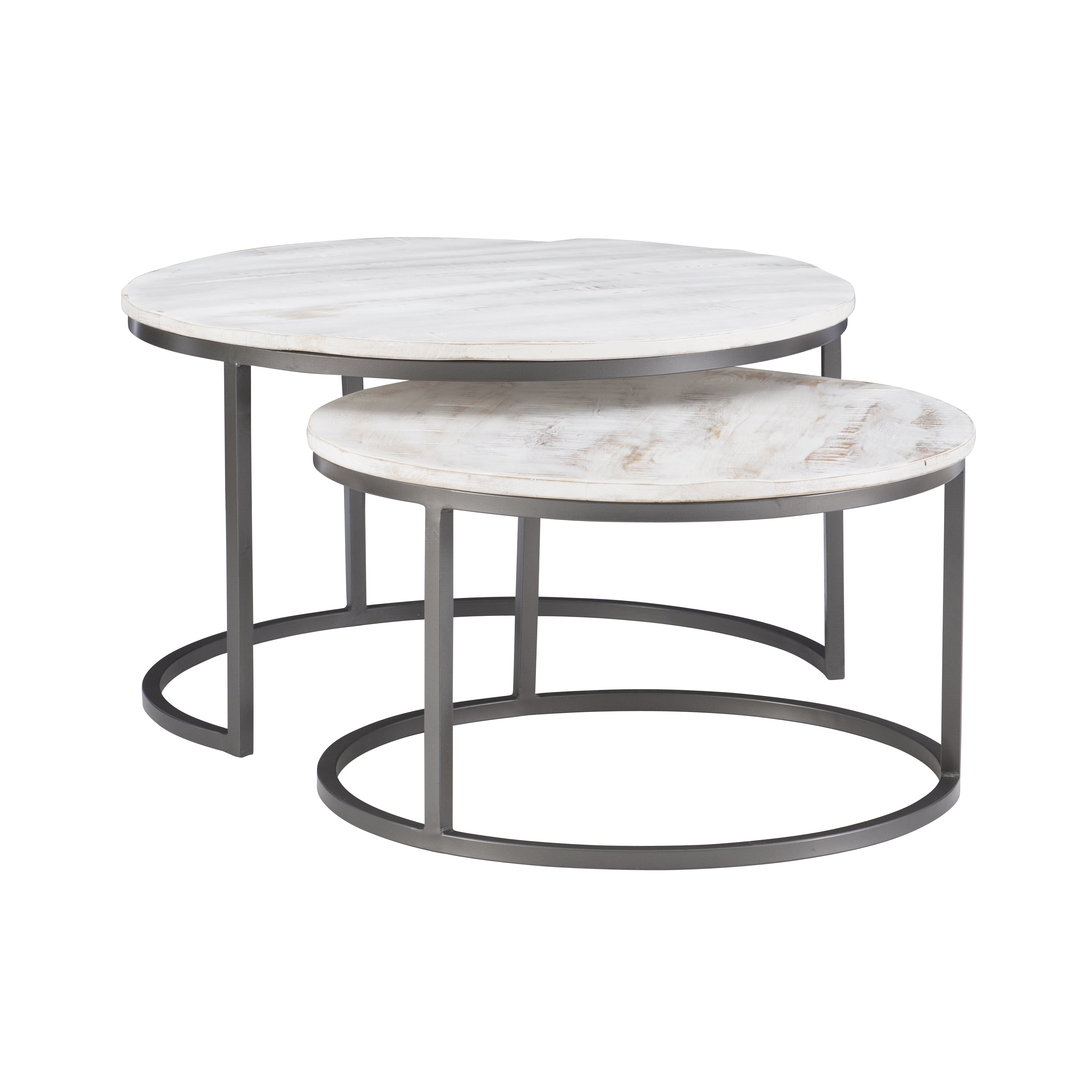 Darden Bohemian Nesting Coffee Tables, Set of 2, Dark Gray Base with White Wood Top