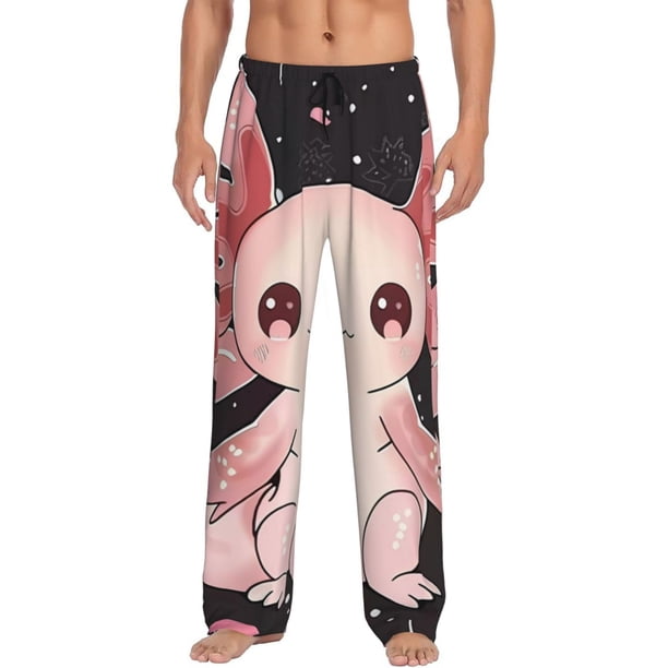 Fotbe Cute Axolotl Sakura Blossoms Pantalones de Pijama para Hombre, Pantalones de Dormir, Pantalones de Casa con Cintura Ajustable y Bolsillos-3X-Large