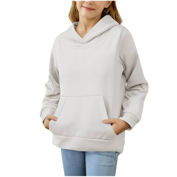 bbymog Hoodies for Teen Girls Solid Color Long Sleeve Girls and Toddlers' Pullover Hoodie Sweatshirt Active Casual Cotton Cute Clothes for Girls 2-12 White 4-5 Years