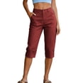 thumbnail image 2 of Utoimkio Single Button Fly Cuff Button Detail Capri Cropped Pants for Women Solid Mid Calf Casual Walking Outdoor Trousers with Side Slip Pockets, 2 of 9