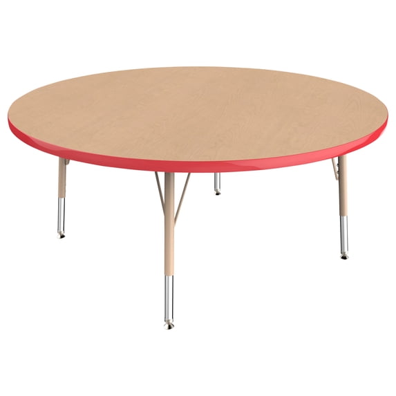 ECR4Kids 48in Round Everyday T-Mold Adjustable Activity Table Maple/Red/Sand - Toddler Swivel