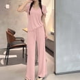 thumbnail image 5 of BUIGTTKLOP Pajama Sets for Women 2 Piece Short Sleeve Outfits Summer Casual Pullover Tops Wide Leg Pants Lounge Sets, 5 of 6