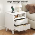 thumbnail image 6 of Fluted Nightstand with Charging Station, Bedside Table with 2 Drawers and Storage Shelf, Mid Century Modern Side Table for Bedroom Living Room,White, 6 of 11
