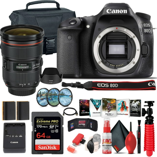 Canon EOS 80D DSLR Camera (Body Only) (1263C004) + Canon EF 24-70mm Lens + 64GB(International Model)