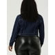 thumbnail image 5 of Women Plus Size Button Closed Cropped Denim Jacket Black Blue 1X, 5 of 6