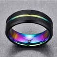 thumbnail image 3 of 8mm Mens Black Tungsten Rings Rainbow Groove Wedding Bands Beveled Edge Size 7, 3 of 5